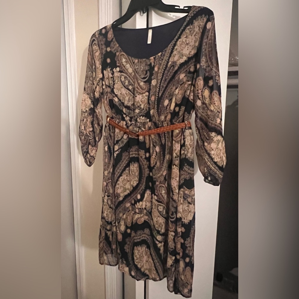 Pinkblush Paisley Chiffon Navy & Tan Maternity Dress